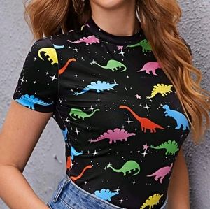 SHEIN LUNE Dinosaur Print Fitted Tee